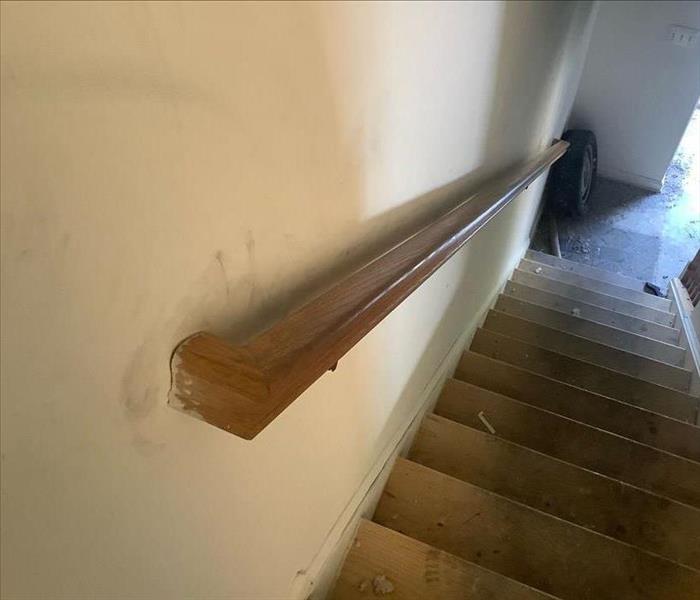 Stairwell damaged by smoke caused by fire