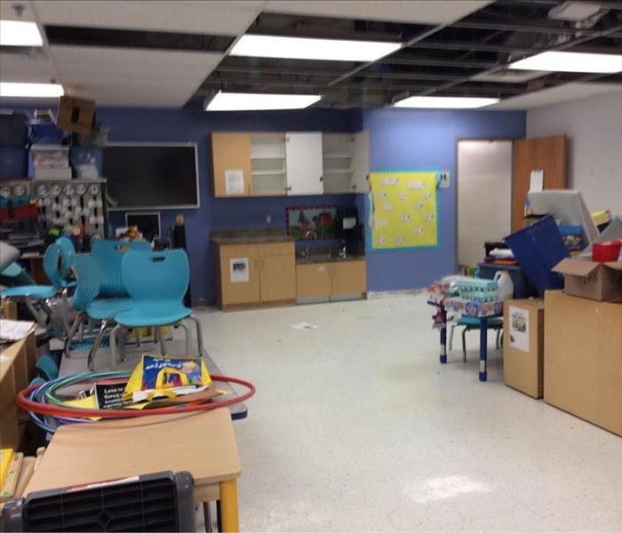 cleaned classroom in school after water damage fixed